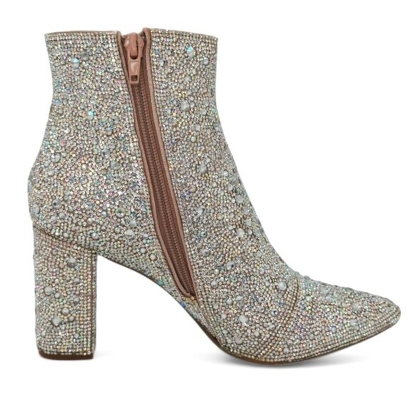 Betsey Johnson Size 8 Cady Rhinestones Embellished Block Heel Ankle Booties - Picture 6 of 15